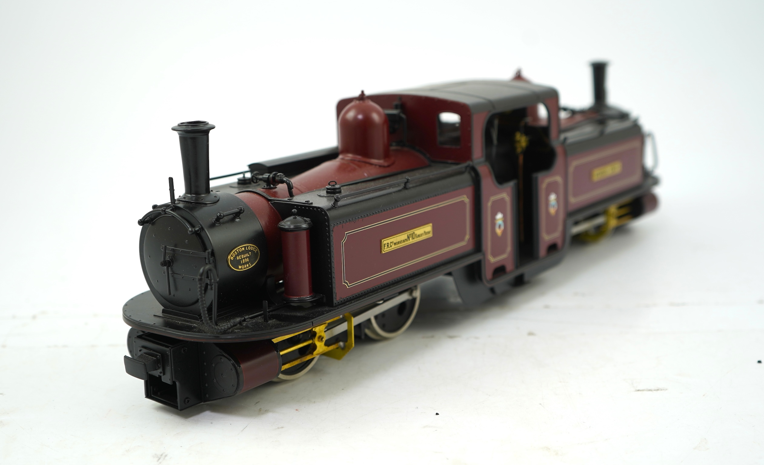 A 16mm scale (running on 32mm rails) commercially produced brass model of Ffestiniog Railway Double Fairlie narrow gauge locomotive Merddin Emrys No.10, powered for two rail operation.